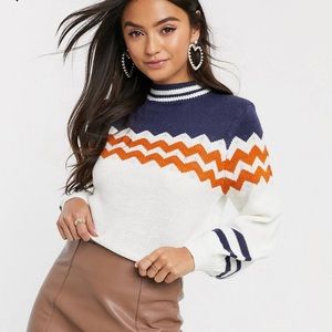 Wild Honey relaxed high neck sweater with zig zag size M